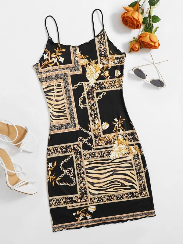 เดรส พลัสไซซ์ ลายโซ่ แถบคาดพิมพ์ลายทาง สายเดี่ยว  031