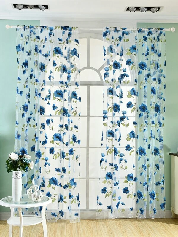 ผ้าม่าน ผ้าโปร่ง ลาย ดอกไม้  ผ113