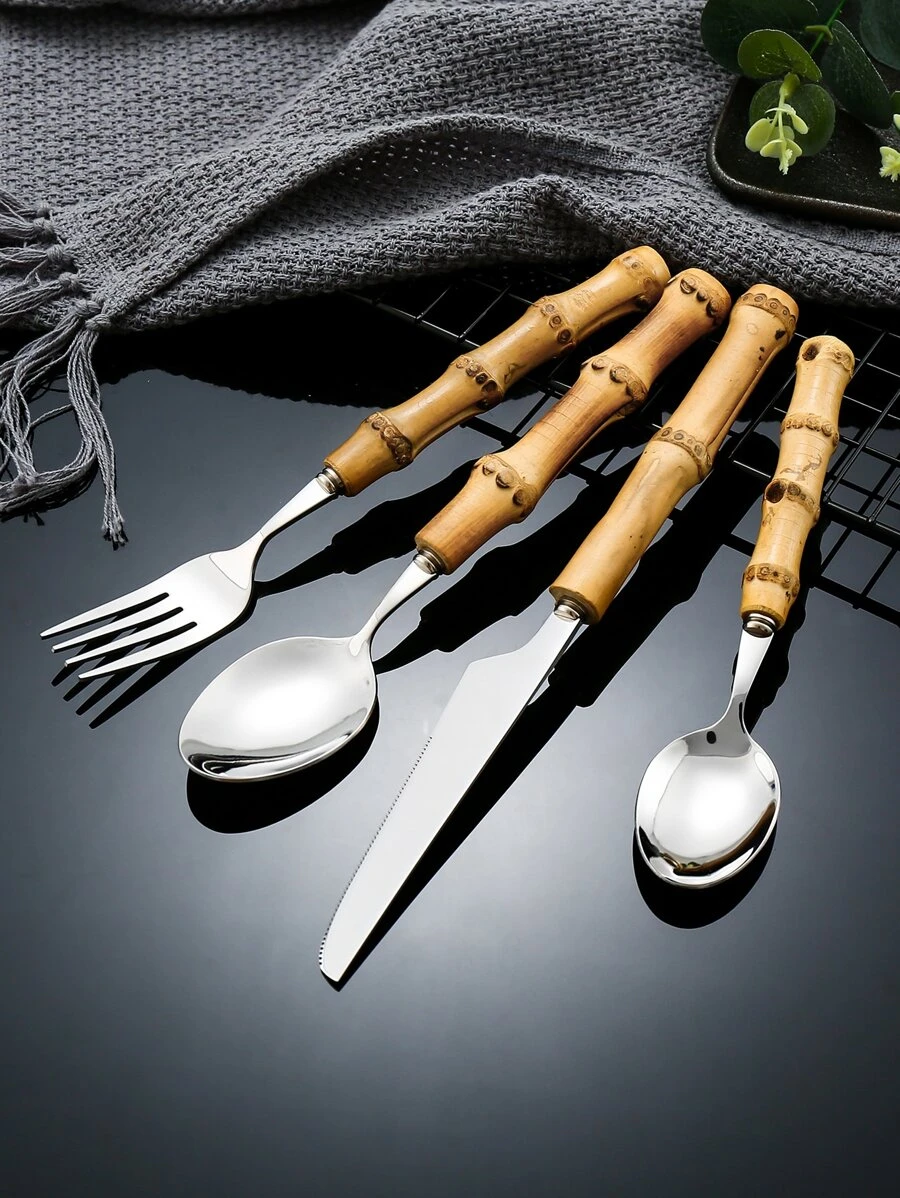 ชุดช้อนส้อมด้ามไม้ไผ่ 4 ชิ้น  hh-73