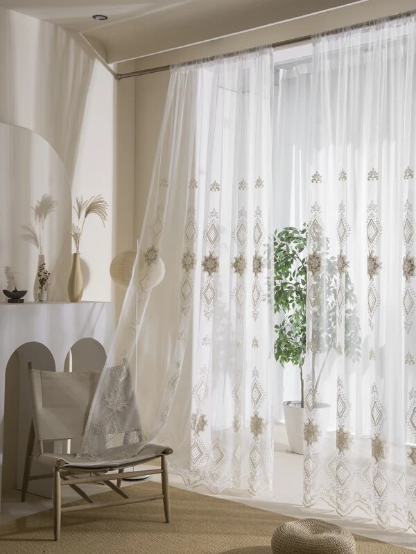 ผ้าม่านโปร่งบานเดี่ยว เย็บปัก 033