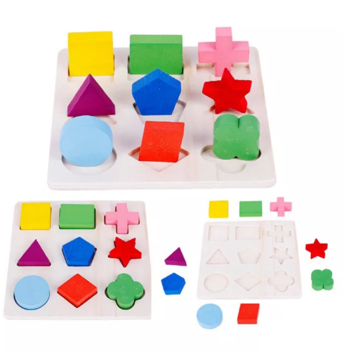 N59-ตัวต่อจิ๊กซอว์มี3แบบบล็อคไม้เรขาคณิตถาดหลุม ของเล่นไม้ เสริมพัฒนาการเด็ก ปลอดภัยสำหรับเด็กค่ะ