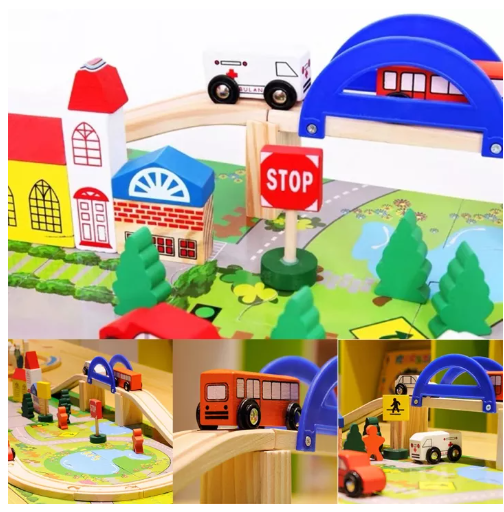 N84-บล็อกตัวต่อไม้สำหรับเด็ก ชุดรางรถไฟ ของเล่นเสริมพัฒนาการทางการศึกษา