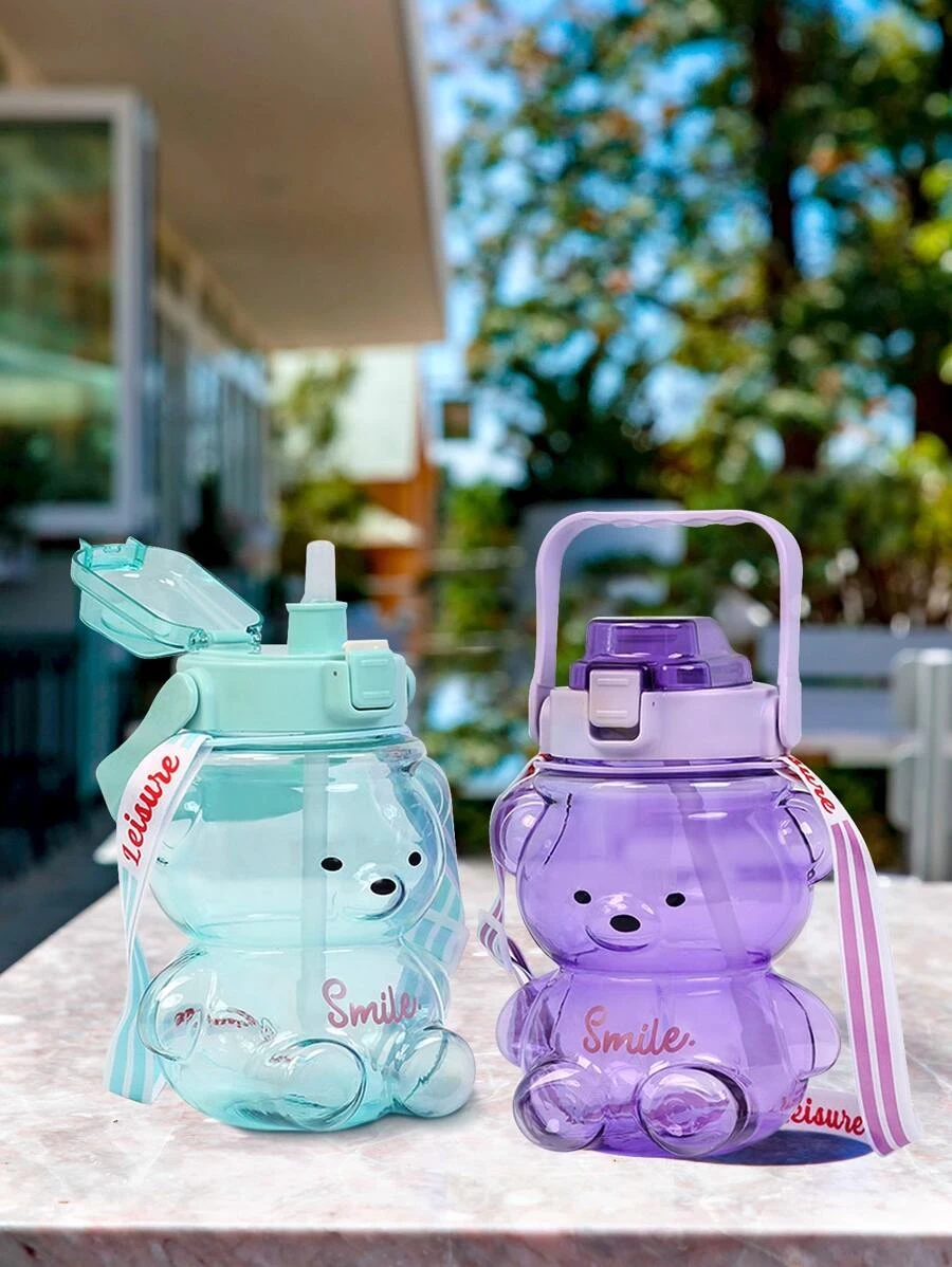 ขวดน้ำ 1 ชิ้น แบบพกพา และ สายคล้อง น่ารัก ลายการ์ตูน ลายหมี หลากสี ลายขวดน้ำ สำหรับ เด็ก  oo-232