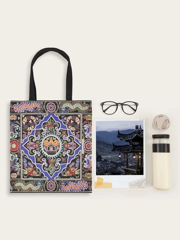 กระเป๋าช้อปปิ้ง ผ้าใบ นก & ลาย ดอกไม้ n-58