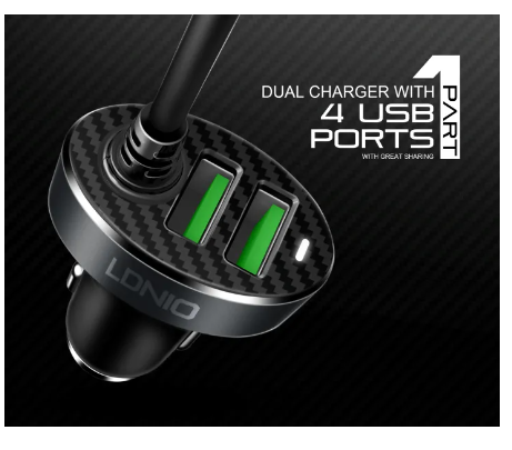 GE25-LDNIO C502 ที่ชาร์จแบตในรถยนต์ Car Charger 4USB 5.1A Input 12-24V Auto ID สายยาว120CM รับประกันของแท้