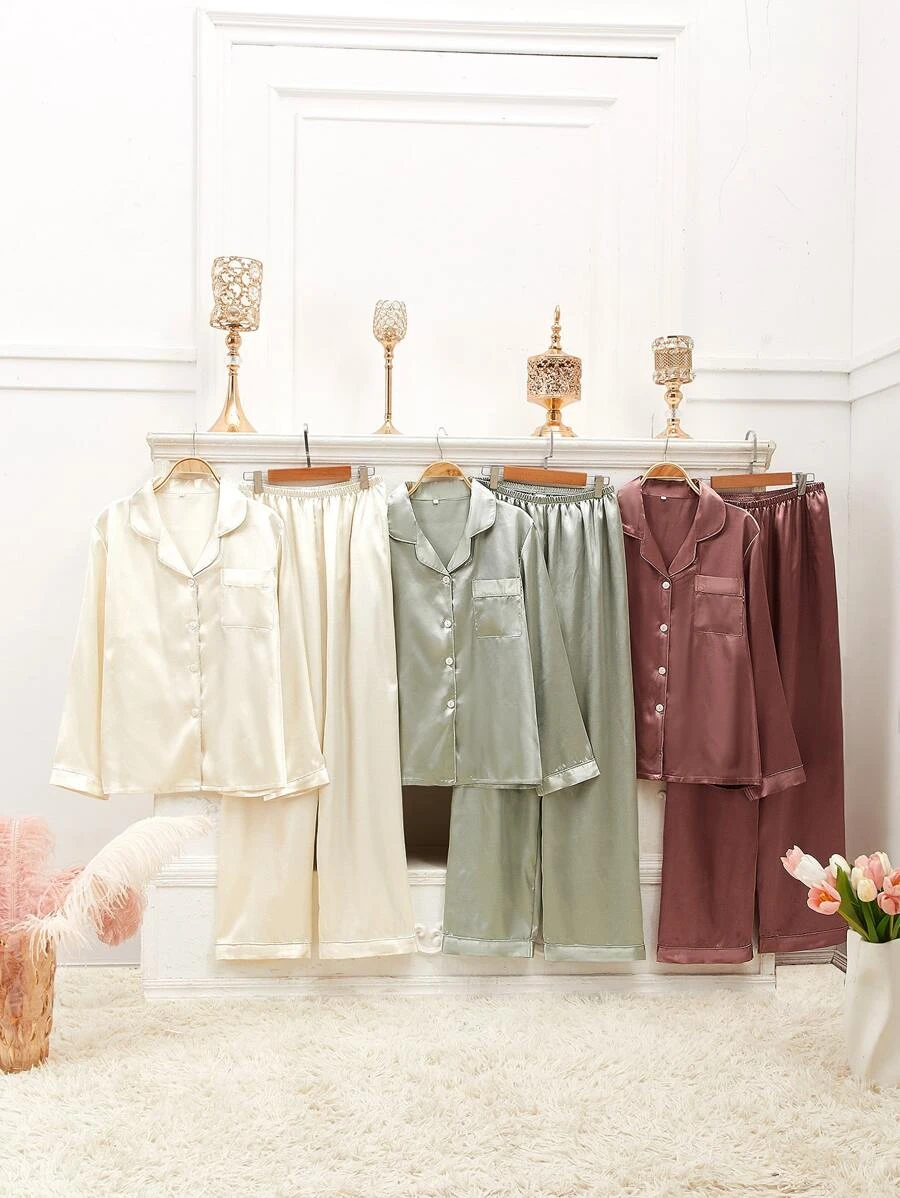 เซ็ทชุดนอน ชุดลายริ้ว Contrast Binding ผ้าซาติน 3 ชุด  bb-23