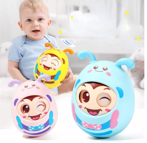 GO58-แก้วน้ำขยิบตาตุ๊กตาล้มลุกมีเสียง กระพริบตาได้ มีเสียงกรุ้งกริ๊ ของเล่นเด็ก Tumbler Teether rattle