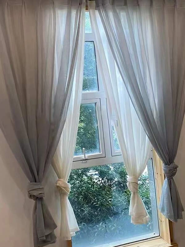 ผ้าม่าน ผ้าโปร่ง สีพื้น สองชั้น  ผ128