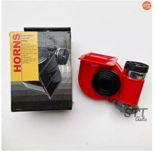 JIM53-แตรลมไฟฟ้า สีแดง ดังแรง สะใจ ปั๊มลมในตัว 12V.