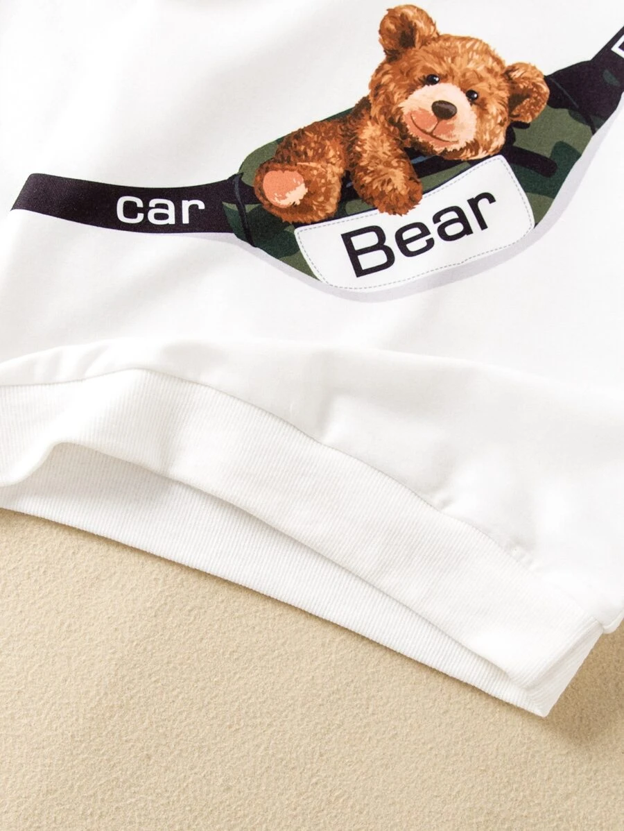 เด็กผู้ชาย ลาย หมี & ตัวอักษร เสื้อสวมหัว & ลายพราง กางเกงวอร์ม b-28