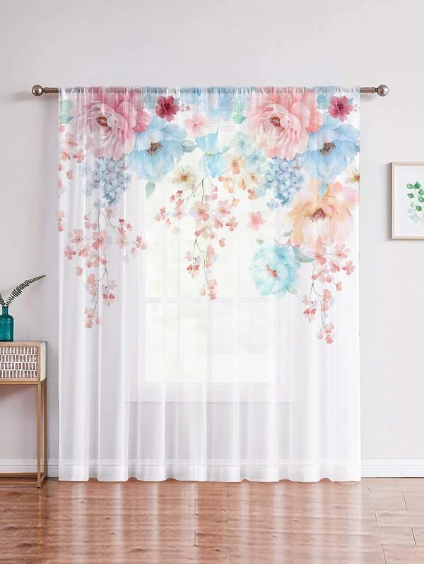 ผ้าม่าน ลายดอกไม้ ผ้าโปร่ง  0051