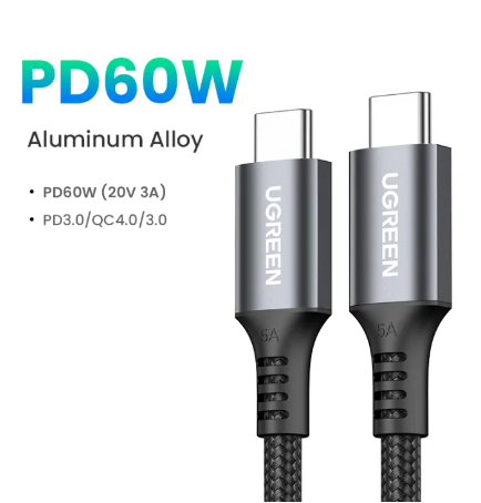 GE136-สายชาร์จ สายชาร์จเร็ว 60W USB C To USB C Charging Cable Type C PD Nylon Braided Charging Cable Model: 15374