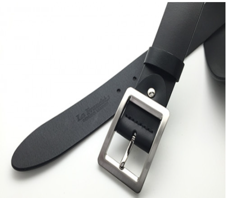 MAN83-เข็มขัดหนังวัวแท้แผ่นเดียวสีดำ พร้อมหัวเข็มขัดนิกเกิ้ล