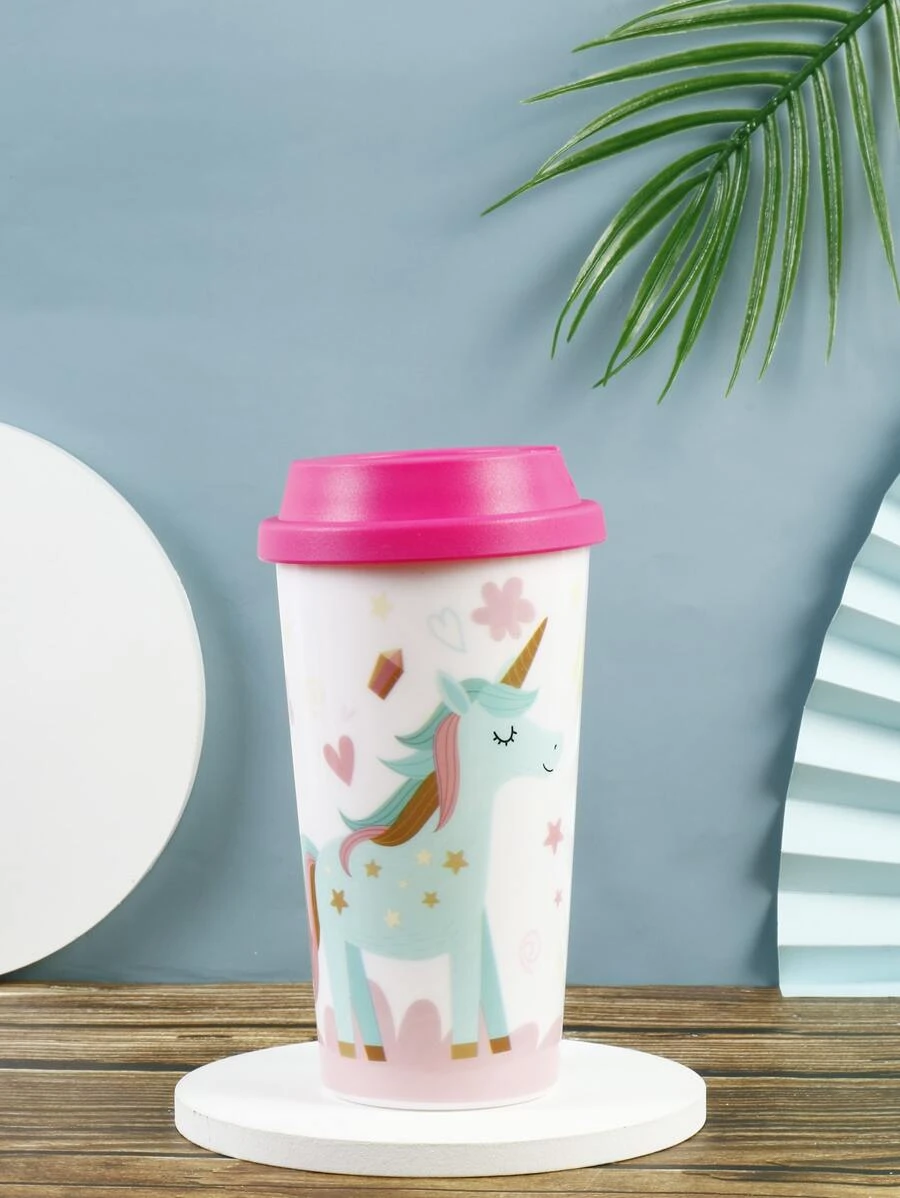 ขวดพร้อมฝา สร้างสรรค์ ยูนิคอร์น & ลาย ดอกไม้ สองชั้น 1 ชิ้น  pp-60