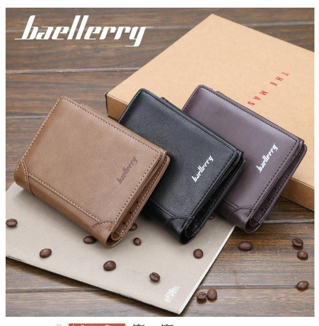 RAY06-ของแท้100%?? Baellerry Men Wallet กระเป๋าสตางค์ สไตล์วินเทจ ผู้ชายใบสั้น พร้อมส่ง P-05 ห้า B