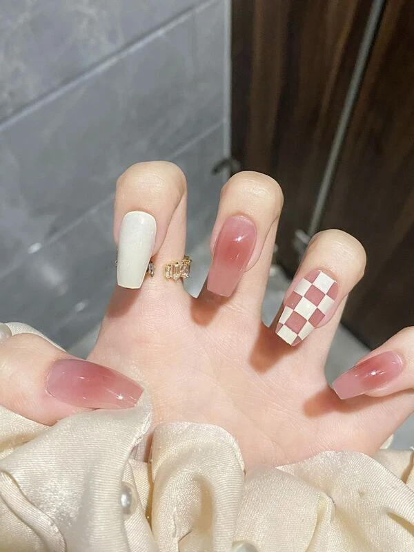 24 ชิ้น เล็บปลอม ทรงคอฟฟิน ยาว & ตะไบเล็บ 1 ชิ้น & เทป 1 แผ่น  c-61