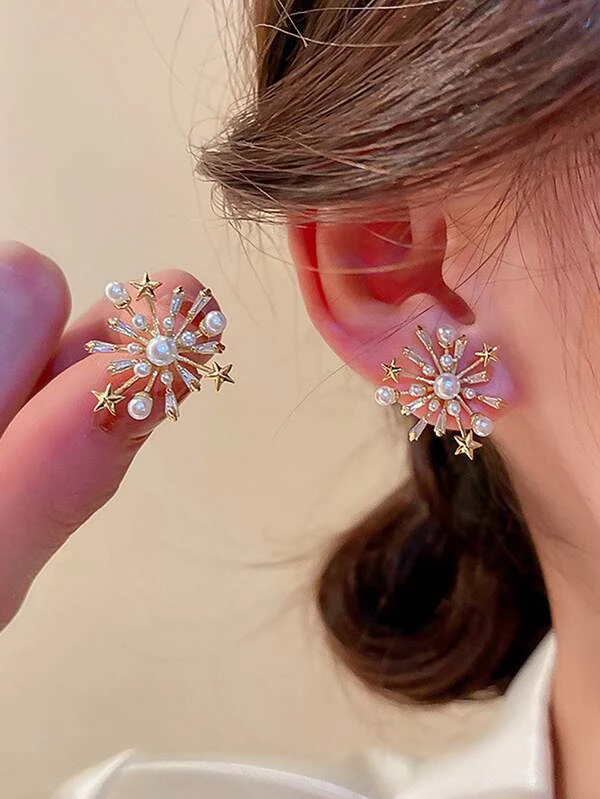 ต่างหู สตั๊ด ตกแต่ง ไข่มุก & เพชรคิวบิกเซอร์โคเนีย e-97