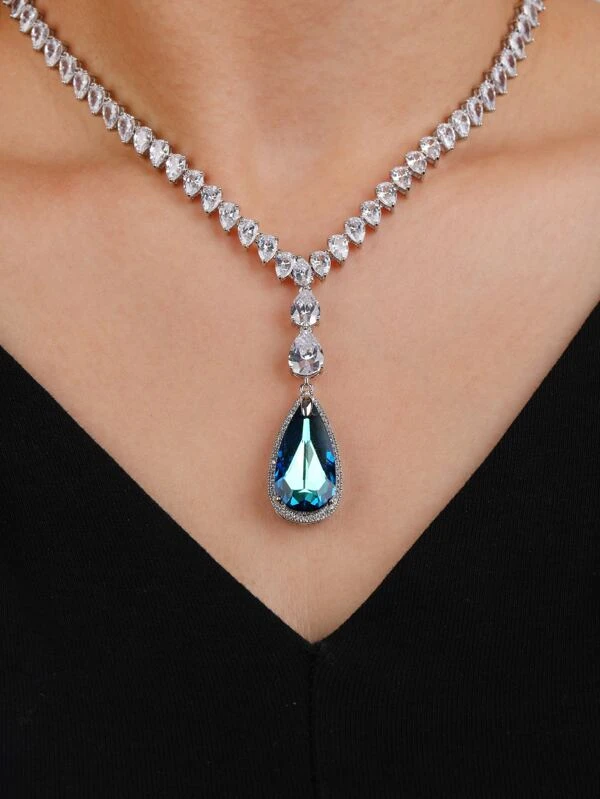 สร้อยคอ จี้ หยดน้ำ พลอยเทียม kk-247