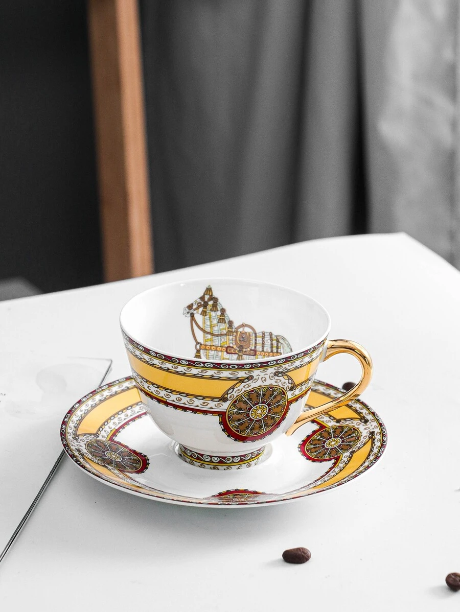 แก้วมัค 1 เซต ลายม้า และ จาน  oo-160