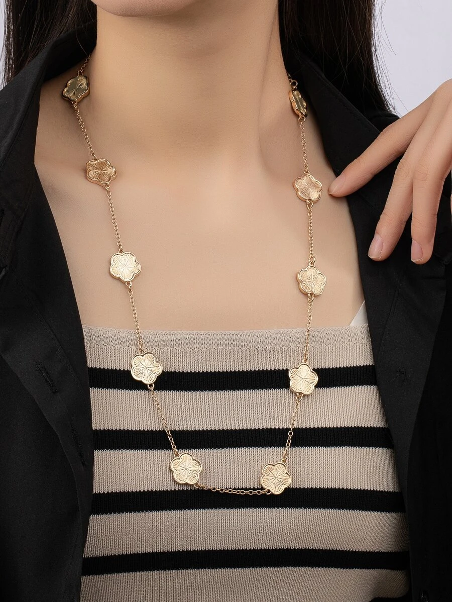 สร้อยคอ ตกแต่ง ดอกไม้ ยาว kk-114