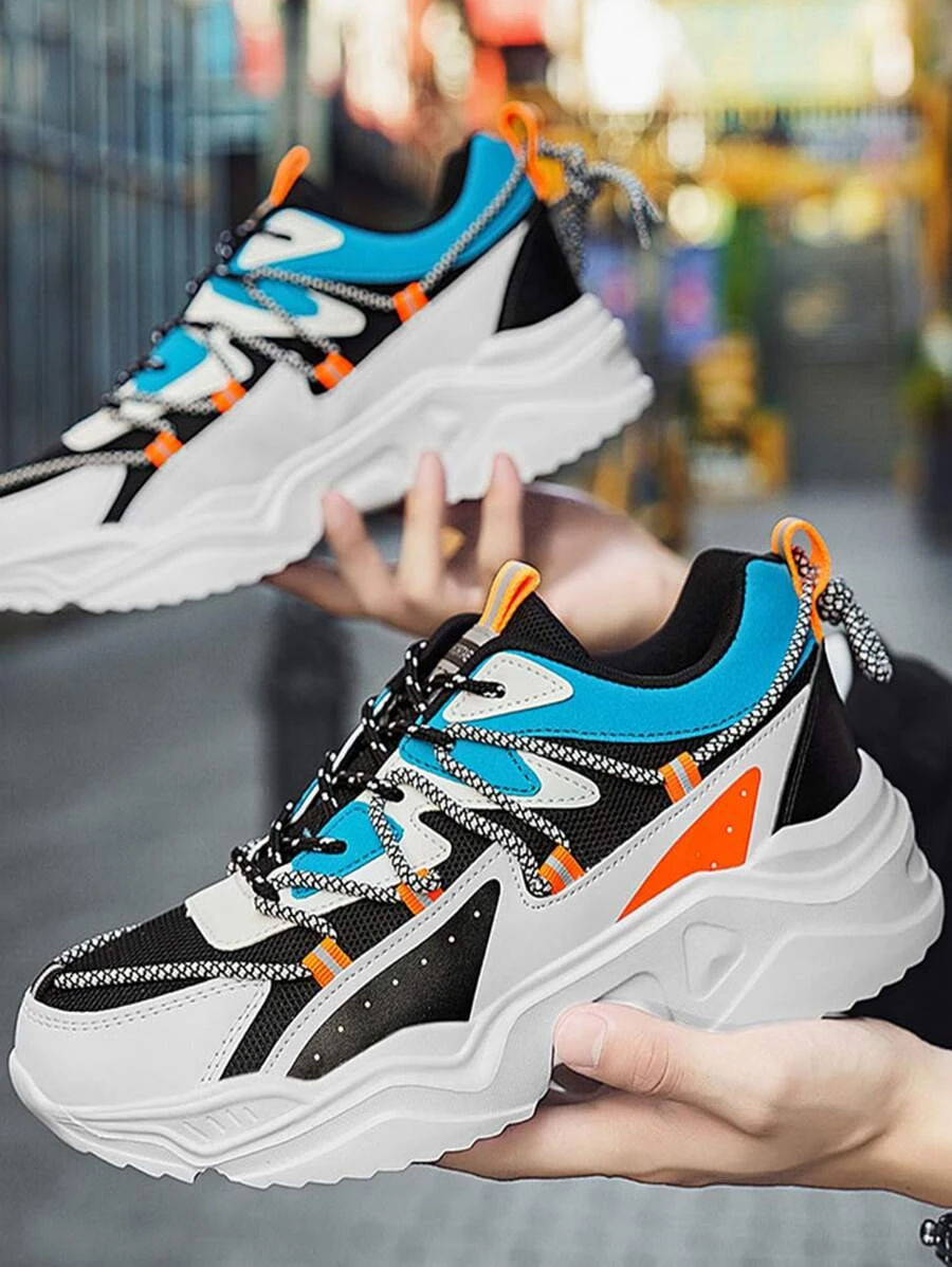 สนีกเกอร์ ส้นหนา ผู้ชาย คัลเลอร์บล็อก ลายตัวอักษร งานเย็บแปะ m-34 z.39-46