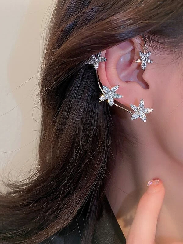 ที่ปิดหู พลอยเทียม ตกแต่่งรูปดอกไม้ 1 ชิ้น e-46