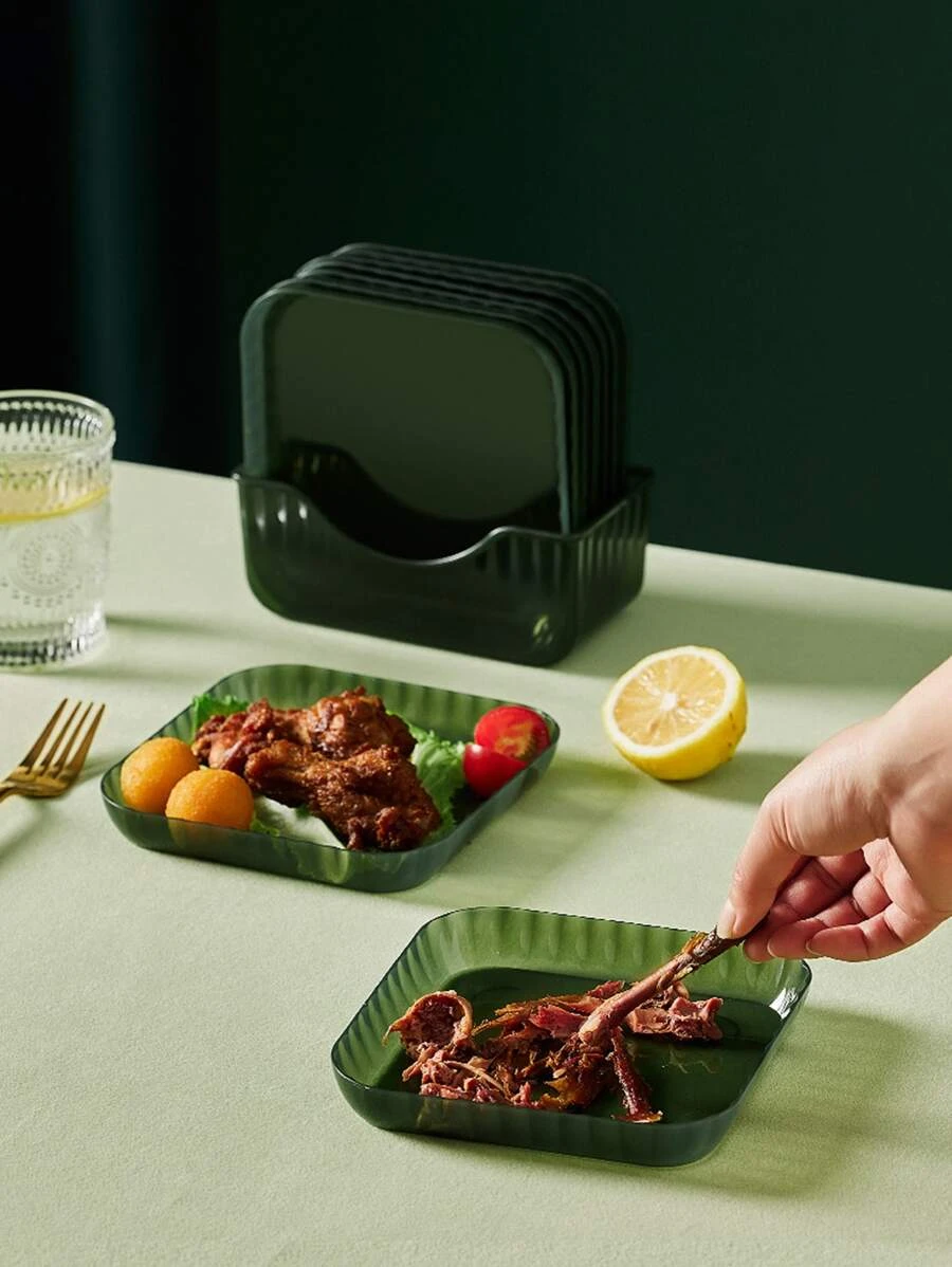 7 ชิ้น สีพื้น จานใส่ซอส พร้อม 1 ชิ้น ถาด ff-2