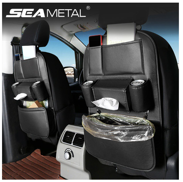GX42-กระเป๋าเก็บของติดเบาะรถยนต์ 6 ช่อง กระเป๋าหนัง PU เบาะหลัง มัลติฟังก์ชั่น กระเป๋าเก็บของในรถ