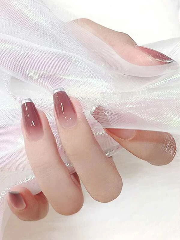 24 ชิ้น เล็บปลอม ทรงวงรี สั้น & ตะไบเล็บ 1 ชิ้น & เทป 1 แผ่น c-58